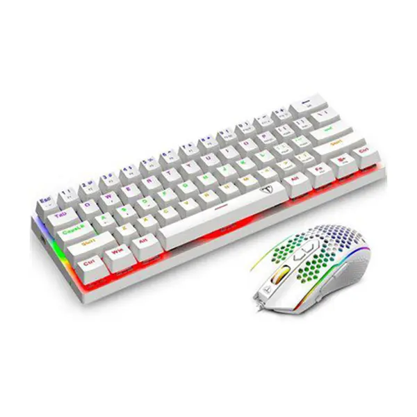 T-DAGGER T-TGS008 Gaming Combo, Keyboard Mouse Set, 3200 DPI, Rainbow Backlight, Lightweight Honeycomb Mouse White