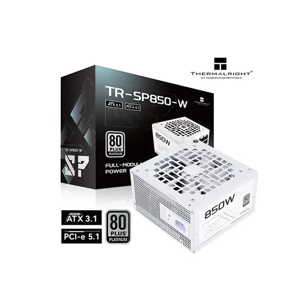 Thermalright TR-SP850-W 850W White Power Supply, 80 Plus Platinum Certified Efficiency, Fully Modular Sleeved Cable Design, ATX 3.1 and PCIe 5.1 Ready Gaming PSU