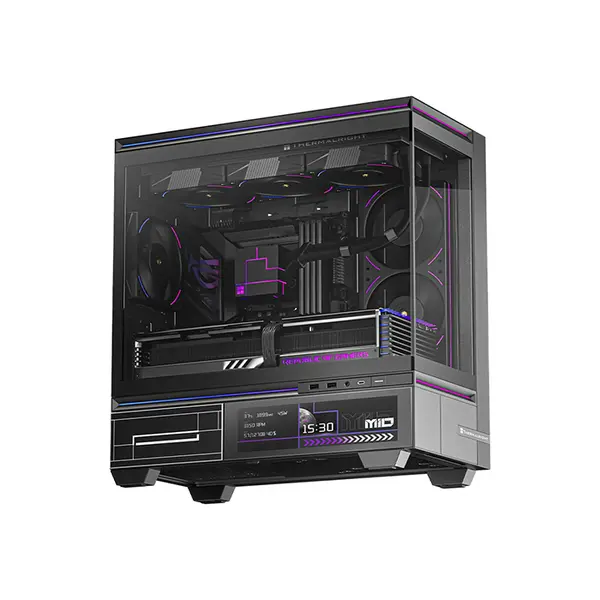 Thermalright TL-M10 Vision LCD PC Case Black, Micro-ATX Mid Tower Chassis, 9.16-Inch Integrated LCD Display, 4×120mm ARGB Fans Included, Tempered Glass Showcase Gaming Case