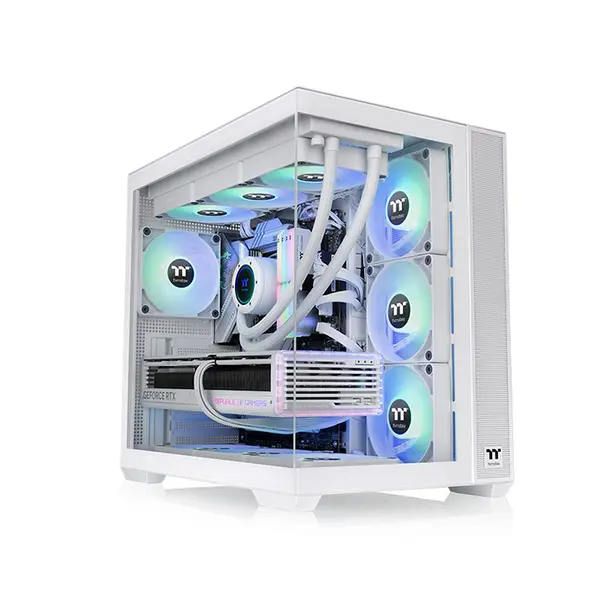 Thermaltake View 380 TG ARGB Gaming Case White Edition, Panoramic Tempered Glass Chassis, ARGB Fan Equipped Design, Showcase Gaming PC Case