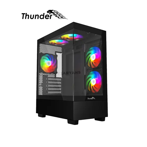 Thunder Black Fox TGC-747 Micro-ATX Gaming Case, 3 Pre-Installed ARGB Fans, Dual Tempered Glass Panels, 240mm Radiator Support, High-Airflow Gaming Chassis
