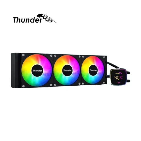Thunder JEZEBEL TRC-DG3601 Black 360mm AIO Liquid CPU Cooler, Triple 120mm PWM ARGB Cooling Fans, Digital Temperature Display, High-Performance All-in-One CPU Cooler for Intel & AMD