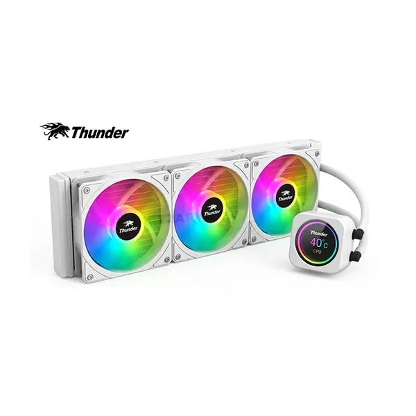 Thunder JEZEBEL TRC-DG3601 White 360mm AIO Liquid CPU Cooler, Triple 120mm PWM ARGB Cooling Fans, Digital Temperature Display, High-Performance All-in-One CPU Cooler for Intel & AMD