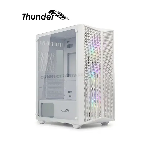 Thunder Saber TGC-1008 White ARGB ATX Mid-Tower PC Case, Tempered Glass Side Panel, 3 Pre-Installed ARGB Fans, High-Airflow Design, 360mm Radiator Support
