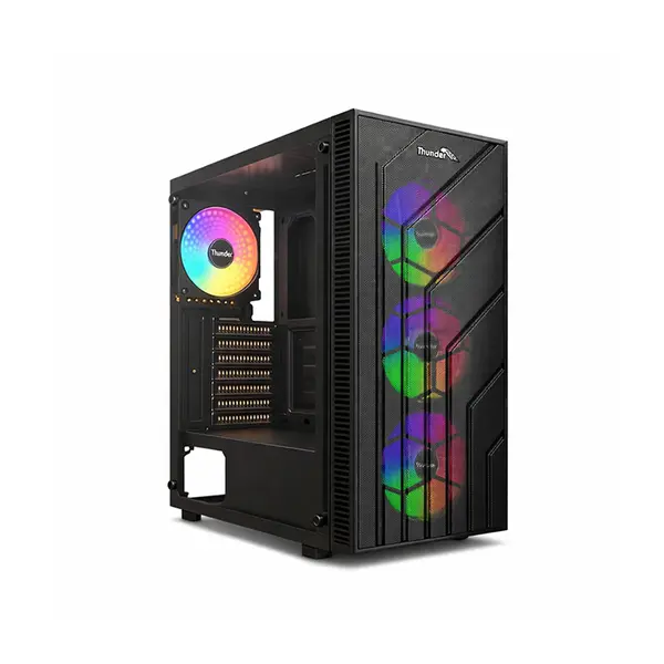 Thunder Shield TGC 2034 Black Gaming Case, 3× ARGB Pre-Installed Fans, Tempered Glass Side Panel, ATX Mid-Tower Chassis, High-Airflow Gaming PC Case