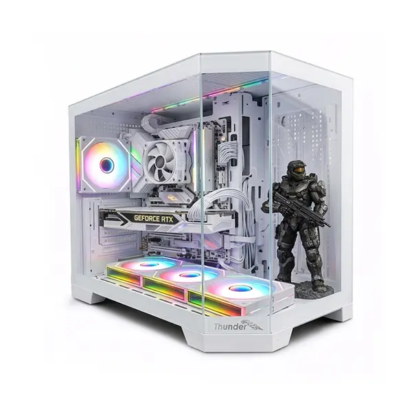 Thunder Spartan TGC-2142 Gaming Case White, Micro-ATX Mid Tower Chassis, 4 Pre-Installed ARGB Cooling Fans, Tempered Glass Side Panel, High-Airflow Gaming PC Case