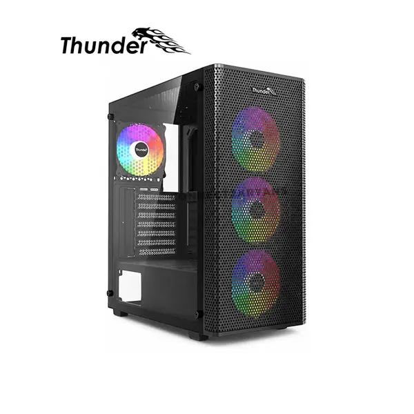 Thunder Talon TGC-2124 Black ATX Gaming Case, Mesh Front Panel, 3 Pre-Installed ARGB Fans, 360mm Front Radiator Support, Tempered Glass Side Panel
