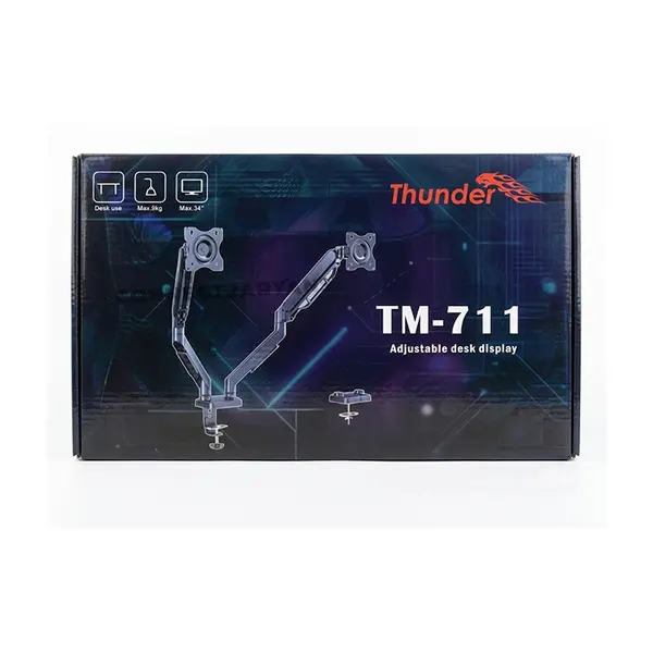 Thunder Dual Monitor Arm TM-711 Hydraulic Desk Mount, Dual Gas Spring Monitor Arm, Dual VESA 75×75/100×100 Support, Ergonomic Height Adjustable Monitor Stand