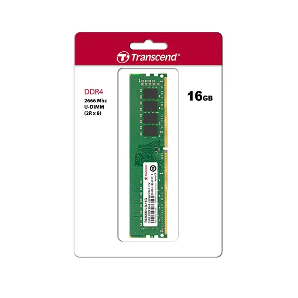 Transcend 16GB DDR4 2666MHz U-DIMM Desktop Memory Module, High-Capacity Desktop RAM Upgrade, CL19 Performance Memory for Modern PC Systems