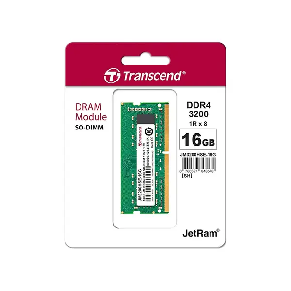 Transcend 16GB DDR4 3200MHz SO-DIMM Laptop Memory Module, High-Speed Notebook RAM Upgrade, CL22 Performance Memory for Gaming and Productivity Laptop Systems