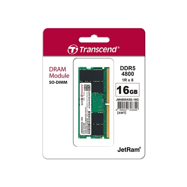 Transcend 16GB DDR5 4800MHz SO-DIMM Laptop Memory Module, High-Speed Notebook RAM Upgrade, Next-Generation Performance Memory for Modern Laptop and Mobile Workstation Systems
