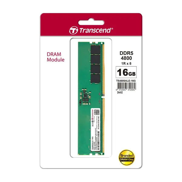 Transcend 16GB DDR5 4800MHz U-DIMM Desktop Memory Module, High-Speed Desktop RAM Upgrade, Next-Generation Performance Memory for Gaming and Productivity PC Systems