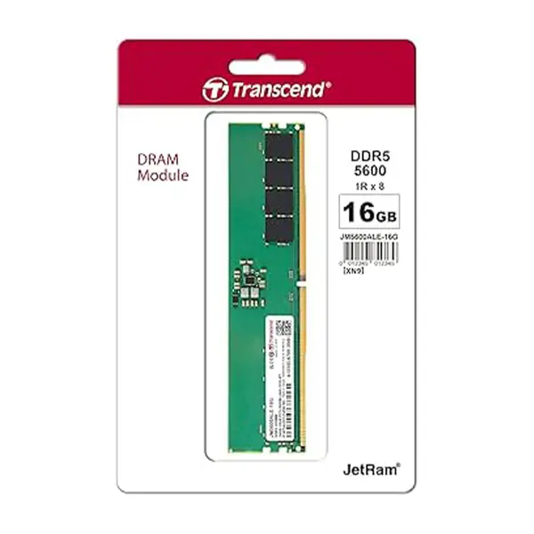 Transcend 16GB DDR5 5600MHz U-DIMM Desktop Memory Module, High-Speed Desktop RAM Upgrade, Next-Generation Performance Memory for Gaming and Productivity PC Systems
