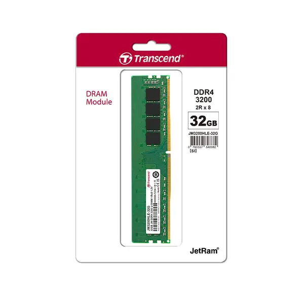 Transcend 32GB DDR4 3200MHz U-DIMM Desktop Memory Module, High-Speed Desktop RAM Upgrade, CL22 Performance Memory for Gaming and Professional PC Systems