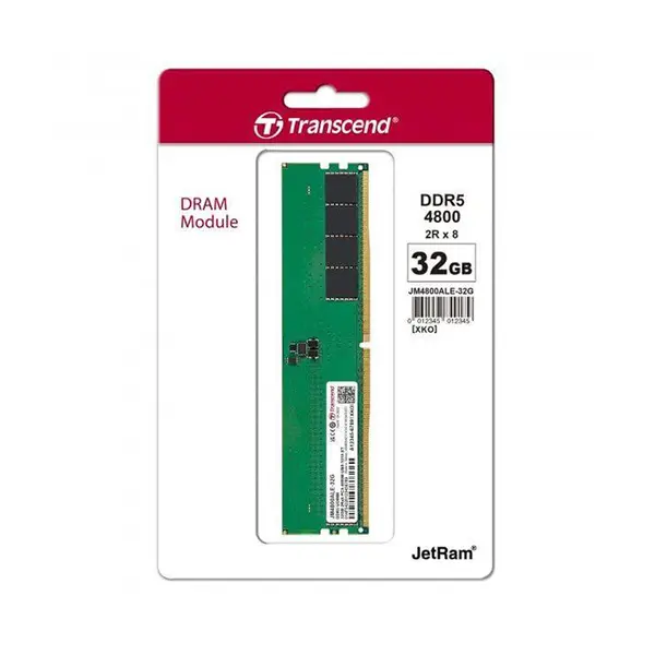 Transcend 32GB DDR5 4800MHz U-DIMM Desktop Memory Module, High-Capacity Desktop RAM Upgrade, Next-Generation Performance Memory for Gaming, Content Creation and Professional PC Systems