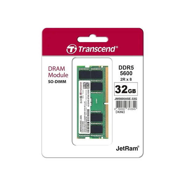 Transcend 32GB DDR5 5600MHz SO-DIMM Laptop Memory Module, High-Speed Notebook RAM Upgrade, Next-Generation Performance Memory for Gaming Laptops and Professional Mobile Workstations