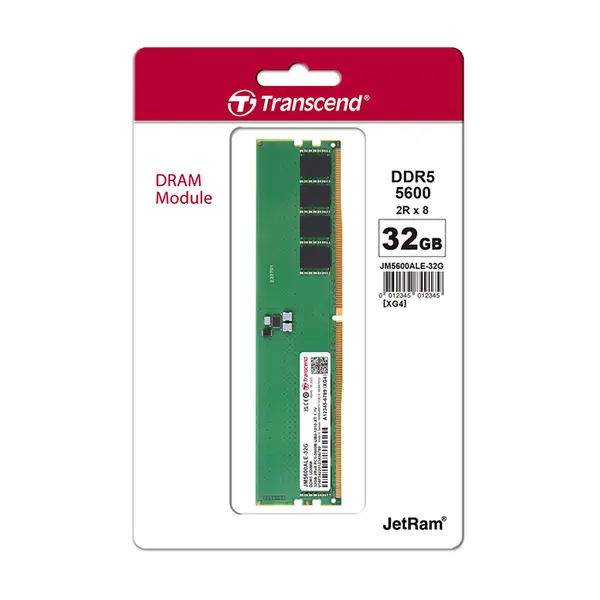 Transcend 32GB DDR5 5600MHz U-DIMM Desktop Memory Module, High-Speed Desktop RAM Upgrade, Next-Generation Performance Memory for Gaming, Content Creation and Professional PC Systems