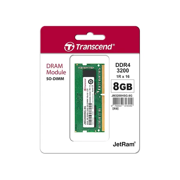 Transcend 8GB DDR4 3200MHz SO-DIMM Laptop Memory Module, High-Speed Notebook RAM Upgrade, CL22 Performance Memory for Modern Laptop Systems