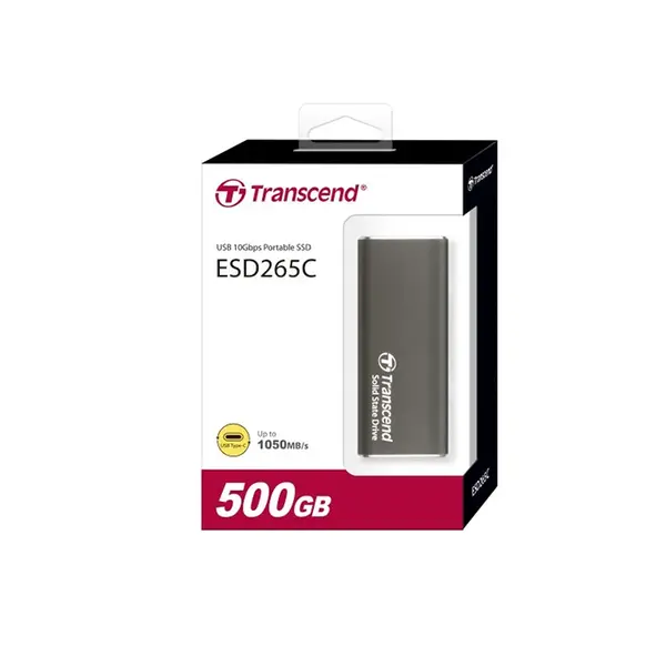 Transcend ESD265C 500GB Portable External SSD, USB 3.2 Gen 2x2 Type-C High-Speed Storage Drive, 1050MB/s Solid State External SSD