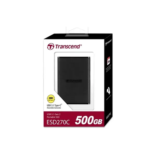 Transcend ESD270C 500GB Portable External SSD, USB 3.1 Gen 2 Type-C Storage Drive, 520MB/s High-Speed Data Transfer Solid State Drive