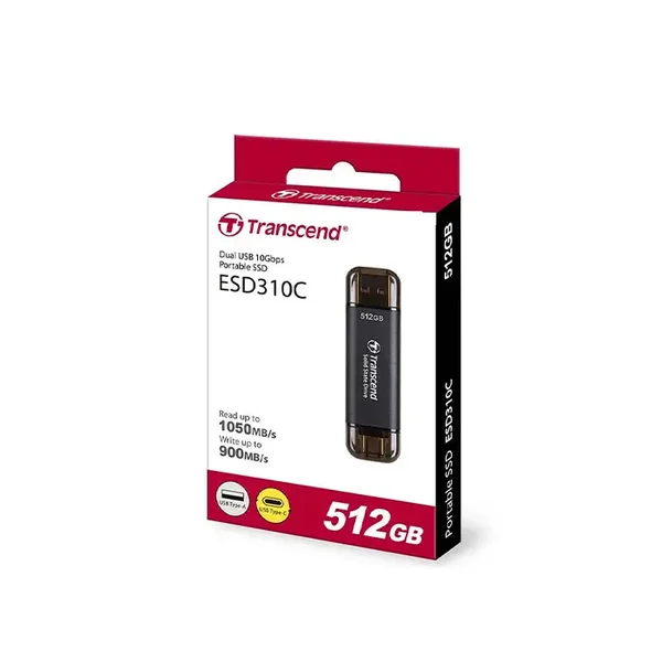 Transcend ESD310C Portable External SSD, USB 3.2 Gen 2 Type-A & Type-C Dual Connector Storage Drive, 1050MB/s High-Speed Solid State Drive