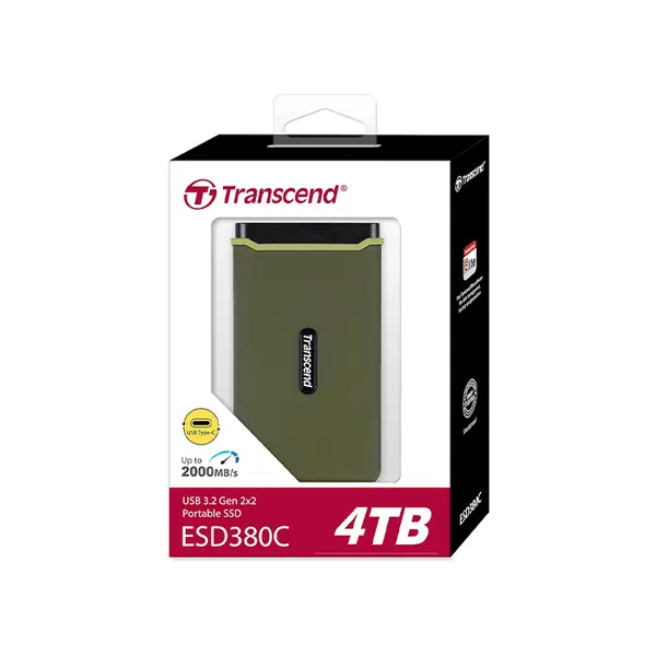 Transcend ESD380C 4TB Portable External SSD, USB 3.2 Gen 2x2 Type-C High-Speed Storage Drive, 2000MB/s Rugged Aluminum Solid State External SSD