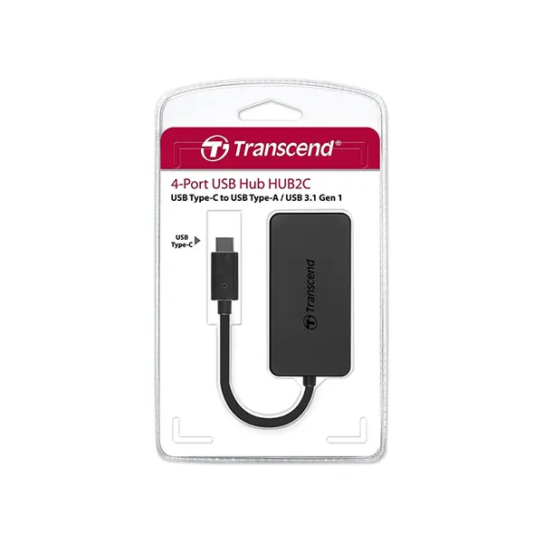 Transcend HUB2C USB Type-C 4-Port USB 3.1 Gen 1 Hub, SuperSpeed 5Gbps Data Transfer, USB-C to Quad USB-A Expansion Hub, Ultra-Slim Portable Design