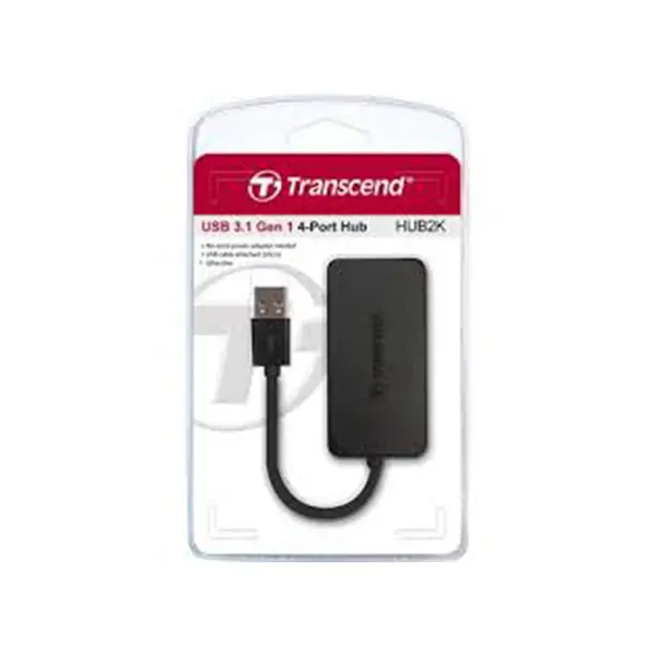 Transcend HUB2K 4-Port USB 3.1 Gen 1 Hub, SuperSpeed 5Gbps Data Transfer, USB Bus-Powered Design, Ultra-Slim Portable USB Expansion Hub