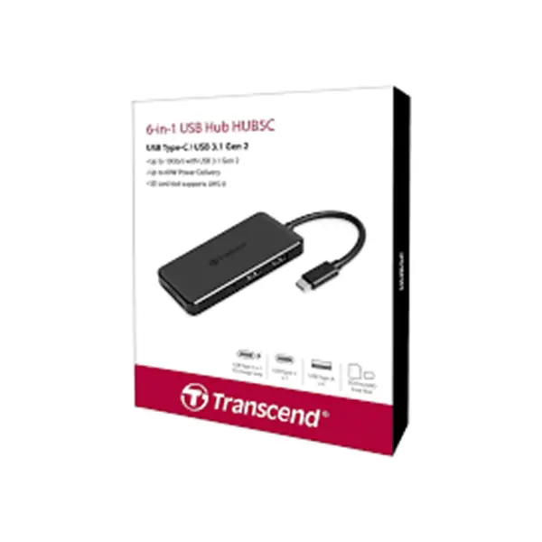 Transcend HUB5C 6-in-1 USB Type-C Hub, USB 3.1 Gen 2 10Gbps Data Transfer, 60W Power Delivery Pass-Through, SD UHS-II and microSD Card Reader