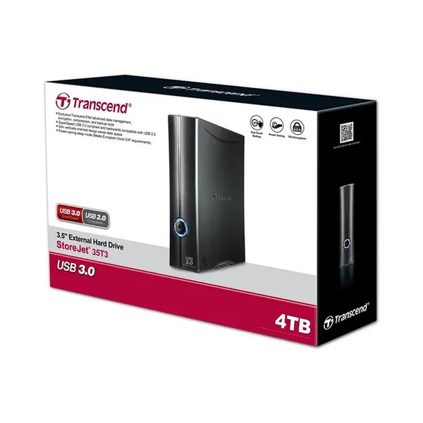 Transcend StoreJet 35T3 4TB External Hard Drive, USB 3.1 High-Speed Interface, High-Capacity Desktop Storage Solution, Reliable Backup Drive for Home and Business Use
