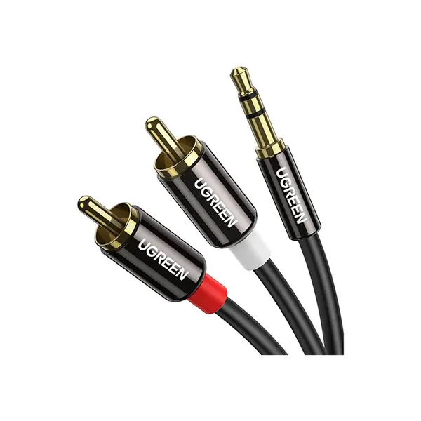 UGREEN 10590 3.5mm Male to 2RCA Audio Cable 3m, Stereo AUX to RCA Connection, Gold-Plated Connectors, High-Fidelity Audio Transmission Cable for Speakers and Amplifiers Black