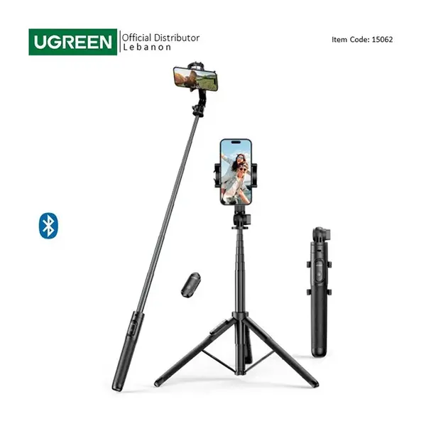 UGREEN 15062 Selfie Stick Tripod 1.5M, Bluetooth 5.1 Remote Control, Extendable 157cm Selfie Stick, Foldable Portable Tripod for Smartphones