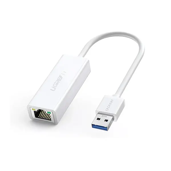 UGREEN 20255 USB 3.0 Type-A to Gigabit Ethernet Adapter White ABS 10cm, RJ45 LAN Adapter, 1000Mbps Network
