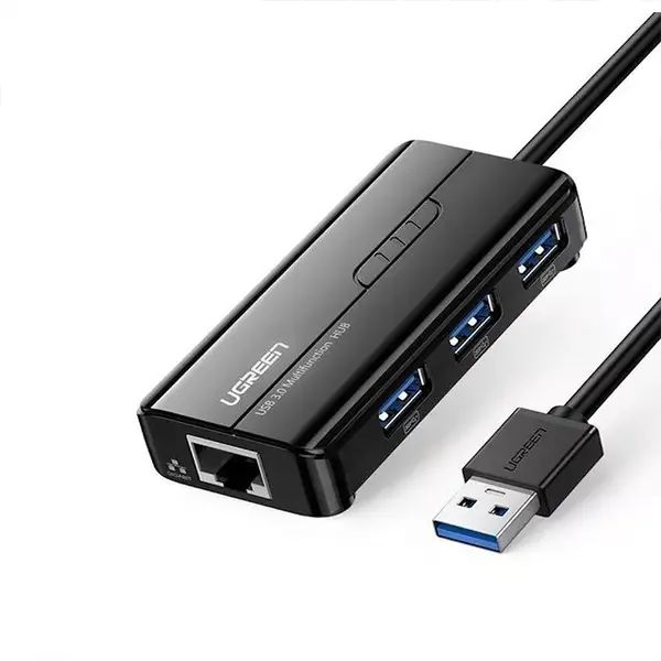 UGREEN 20265 USB 3.0 Hub with Gigabit Ethernet Adapter, Multiport USB Expansion Hub, RJ45 Gigabit Network Adapter, High-Speed Data Transfer and Wired LAN Connectivity Solution