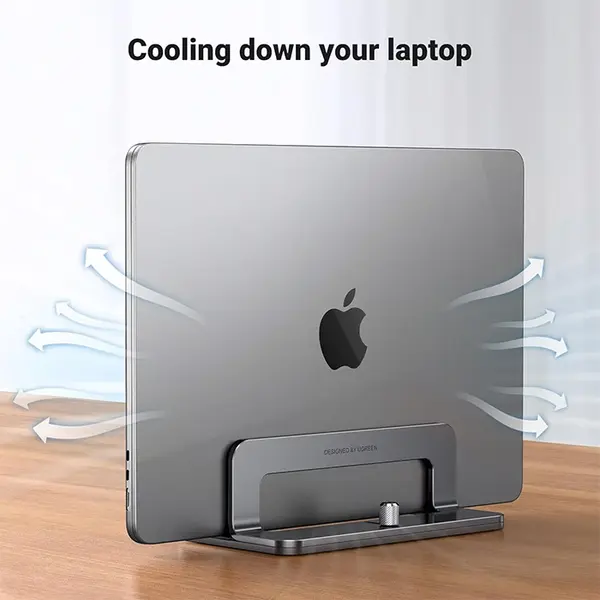 UGREEN 20471 Vertical Laptop Stand, Adjustable Width Design, Premium Aluminium Alloy Construction, Non-Slip Silicone Base, Space-Saving Desktop Laptop Holder Silver