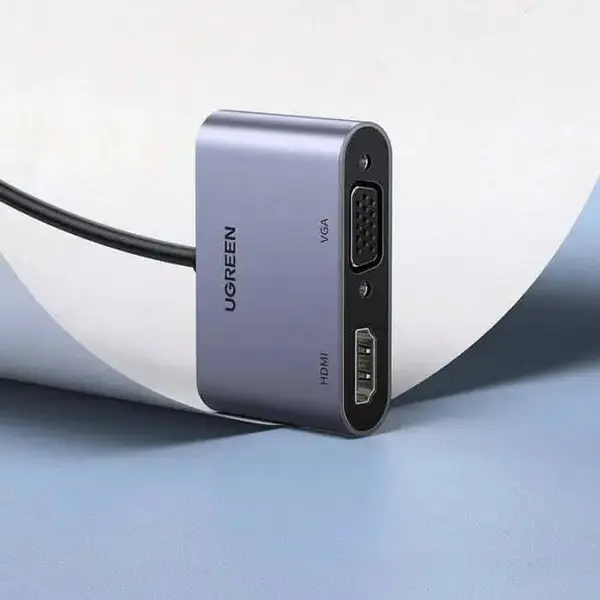 UGREEN 20518 USB 3.0 to HDMI + VGA Converter, Dual Screen Display Adapter, Full HD Video Output, USB Display Expansion Hub for Multi-Monitor Connectivity