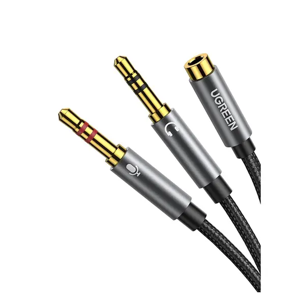 UGREEN 20899 3.5mm Female to Dual 3.5mm Male Audio Cable, Headphone and Microphone Splitter Adapter, Aluminum Alloy Housing, Stereo Audio and Mic Extension Cable Black