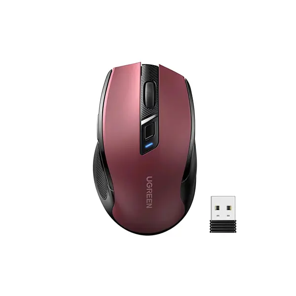 UGREEN 25752 Ergonomic Wireless Mouse, 2.4GHz & Bluetooth Connectivity, Contoured Design, Red (Battery not included)