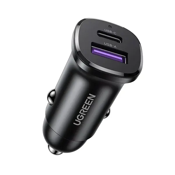 UGREEN 25845 EC305 30W Dual-Port Fast Car Charger, USB-C PD 30W + USB-A 22.5W Fast Charging, Dual-Port Simultaneous Charging, Compact Car Charger