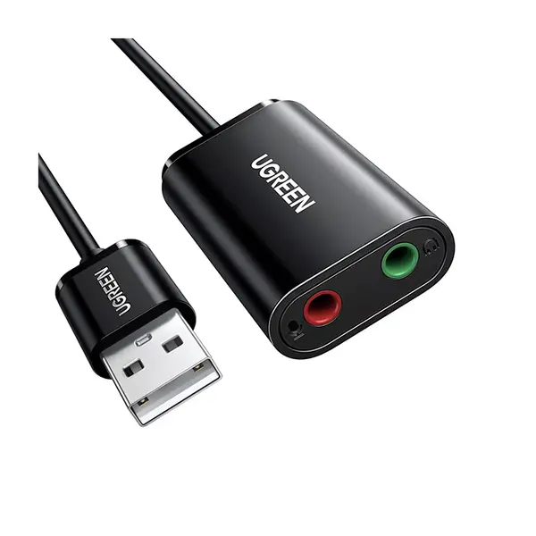 UGREEN 30724 USB-A to 3.5mm External Stereo Sound Adapter, USB Audio Interface, Stereo Audio Output and Microphone Input Support, Plug-and-Play USB Sound Card, 15cm Cable Black