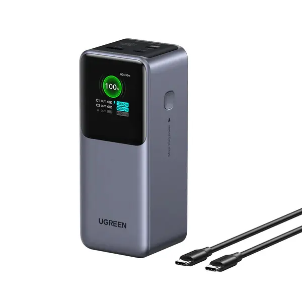 UGREEN 35524B 20000mAh 130W Fast Charging Power Bank, 100W USB-C Output, Smart TFT Display, Airline-Approved Portable Power Bank with 5A USB-C Cable