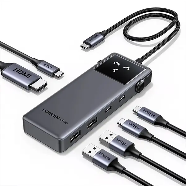 UGREEN 35998 Uno 6-in-1 USB-C Hub, 10Gbps USB-C and USB-A Data Ports, 4K@60Hz HDMI Output, Power Delivery Charging, Multiport USB-C Adapter for Laptops and Tablets