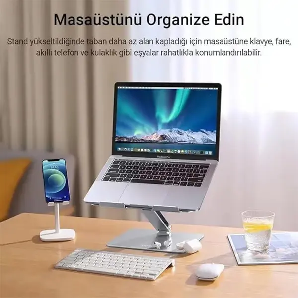 UGREEN 40291 Adjustable Laptop Stand, Multi-Angle Ergonomic Design, Premium Aluminium Alloy Construction, Non-Slip Silicone Base, Foldable Portable Laptop Riser Stand Silver