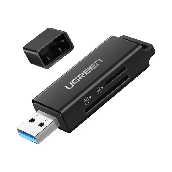 UGREEN 40752 USB 3.0 to SD TF Dual Card Reader, 5Gbps High-Speed Data Transfer, USB Type-A Interface, SD and microSD Memory Card Adapter Black