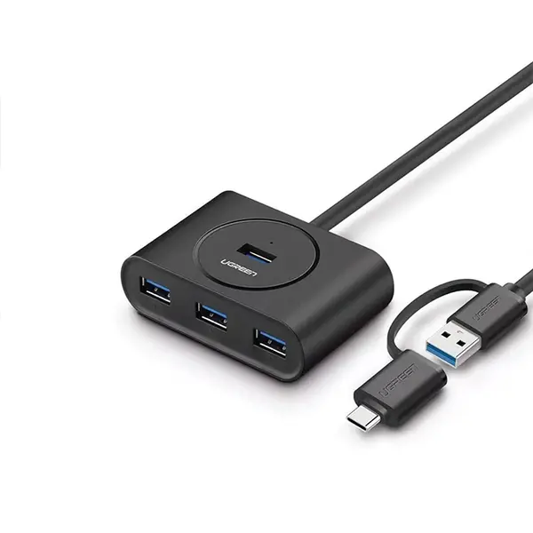 UGREEN 40850 USB 3.0 Hub with USB-C Port 1m Black 4-in-1, Multiport USB Expansion Hub, High-Speed USB Adapter