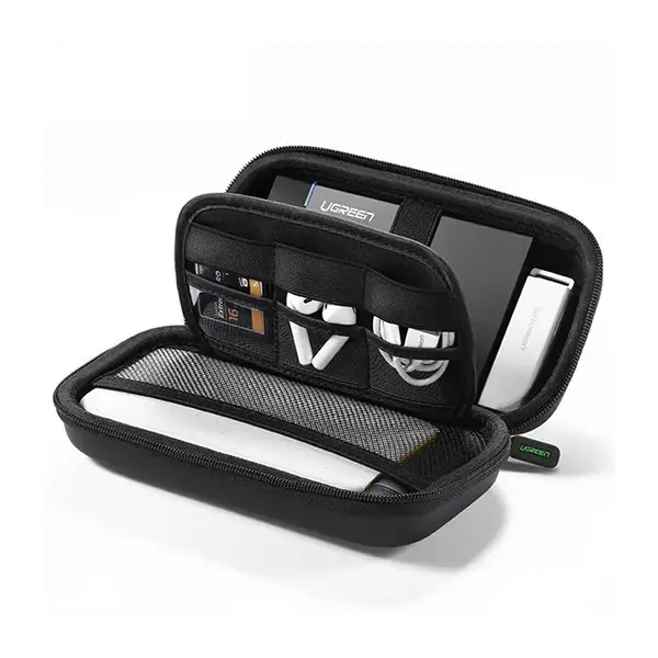 UGREEN 50274 Hard Disk Storage Bag, Large Capacity Portable Carry Case, Shockproof Protective Design, Travel-Friendly External HDD SSD and Accessory Organizer Case Black