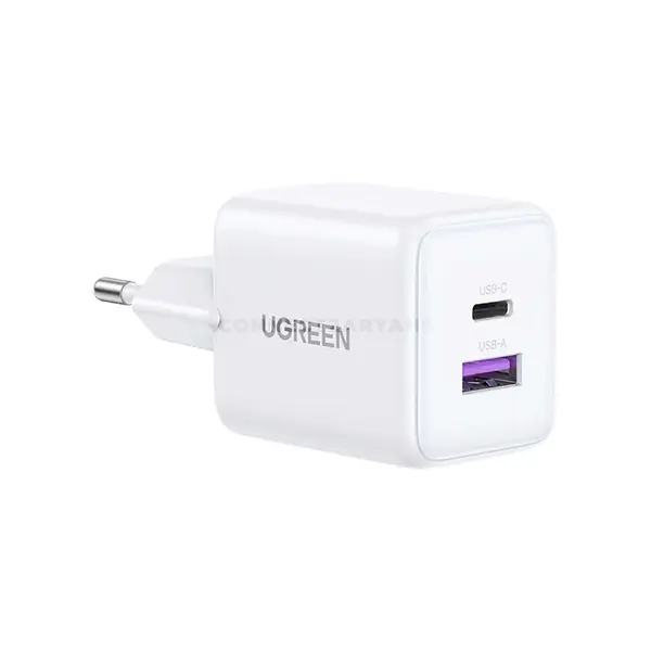 UGREEN 65015 X516 30W GaN USB-C & USB-A Fast Wall Charger White, 30W USB-C PD 3.0, 22.5W USB-A, QC 4.0, FCP & AFC Fast Charging, Dual-Port Charging, Intelligent Power Management & Compact Polycarbonate Design