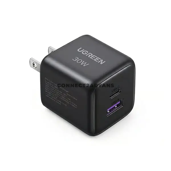 UGREEN 65025 30W 2-Port GaN Fast Wall Charger Space Gray US Plug, USB-C & USB-A Dual Ports, PD 3.0, QC 4.0, FCP & AFC Fast Charging, Intelligent Safety Protection, Compact Travel Adapter for iPhone, Samsung Galaxy, Google Pixel & iPad