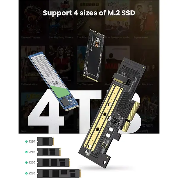 UGREEN 70503 M.2 NVMe to PCIe 3.0 x4 Adapter Card, 32Gbps High-Speed Transfer Rate, Desktop Expansion Card, NVMe SSD Support, PCIe Storage Upgrade Solution Black