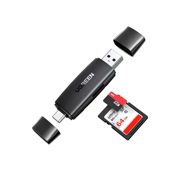 UGREEN 80191 USB-C and USB-A Dual Interface Card Reader, 5Gbps High-Speed Data Transfer, SD and microSD Dual Slot Support, Multi-Platform Memory Card Adapter Black